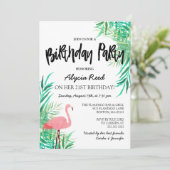 Invitation Watercolor Flamant rose Tropical Birthday Party (Debout devant)