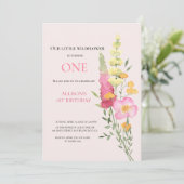 Invitation Watercolor Fleur sauvage 1er anniversaire Mauve Gi (Debout devant)