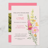 Invitation Watercolor Fleur sauvage 1er anniversaire Mauve Gi (Devant / Derrière)