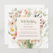 Invitation Watercolor Fleur sauvage 50e fête d'anniversaire (Devant / Derrière)
