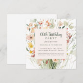 Invitation Watercolor Fleur sauvage 60e fête d'anniversaire (Devant / Derrière)