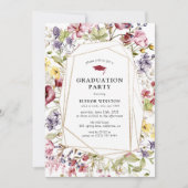 Invitation Watercolor Fleur sauvage & Gold Graduation Party (Devant)
