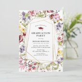 Invitation Watercolor Fleur sauvage & Gold Graduation Party (Debout devant)