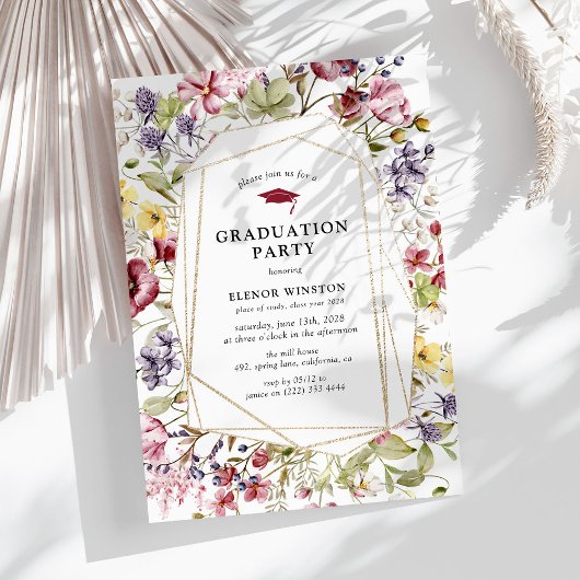 Invitation Watercolor Fleur sauvage & Gold Graduation Party