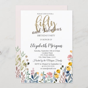 Invitation Watercolor Fleur sauvage Meadow 50e anniversaire