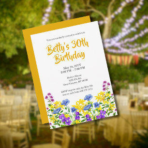 Invitation Watercolor Fleurs sauvages 30e fête d'anniversaire