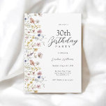 Invitation Watercolor Fleurs sauvages Floral 30e fête d'anniv<br><div class="desc">Belle invitation à fêter son 30ème anniversaire,  dans un style élégant,  ce charmant design floral aquarelle présente des fleurs sauvages aux couleurs pastel mélangées le long de la bordure gauche. Tout le texte peut être personnalisé pour votre parti. Cette invitation est disponible en téléchargement numérique imprimé et sans papier.</div>