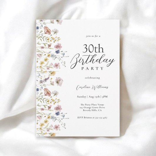 Invitation Watercolor Fleurs sauvages Floral 30e fête d'anniv