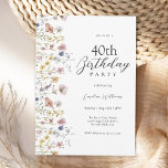Invitation Watercolor Fleurs sauvages Floral 40e fête d'anniv<br><div class="desc">Une magnifique invitation à fêter son 40ème anniversaire, dans un style élégant, ce charmant aquarelle fleurie a rose et pêche roses et pavots avec belle végétation d'eucalyptus en traîne le long de la frontière gauche. Tout le texte peut être personnalisé pour votre parti. Cette invitation est disponible en téléchargement numérique...</div>