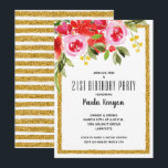 Invitation Watercolor Floral 21e fête de Parties scintillant<br><div class="desc">Le design floral aquarelle dans le coin et vos détails en lettres chic encadrés par une bordure en faux parties scintillant or,  ces invitations de fête d'anniversaire sont parfaits pour tout âge. CORRESPONDANCE d'objets dans notre collection.</div>