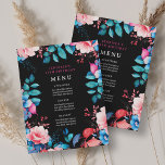 Invitation Watercolor Floral 40th Birthday Party Menu noir<br><div class="desc">Célébrez en style avec notre menu Bright and bold 40th Birthday Party. Tourner quarante avec notre étonnant menu floral aquarelle en bleu et rose. Commandez maintenant et faites de votre quarantième anniversaire un souvenir inoubliable !</div>