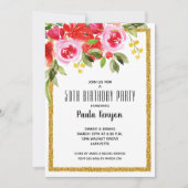 Invitation Watercolor Floral 50e fête de Parties scintillant  (Devant)
