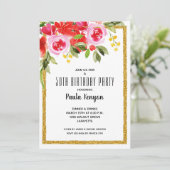 Invitation Watercolor Floral 50e fête de Parties scintillant  (Debout devant)