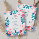 Invitation Watercolor Floral 60th Birthday Party Menu<br><div class="desc">Célébrez en style avec notre menu Bright and bold 60th Birthday Party. Tourner soixante avec notre étonnant menu floral aquarelle en bleu et rose. Commandez maintenant et faites de votre soixantième anniversaire un anniversaire mémorable !</div>