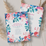 Invitation Watercolor Floral 60th Birthday Program Menu<br><div class="desc">Célébrez en style avec notre programme de fête d'anniversaire de 60 ans brillant et audacieux   menu. Tourner soixante avec notre étonnante aquarelle fleurie Programme en bleu et rose. Commandez maintenant et faites de votre soixantième anniversaire un anniversaire mémorable !</div>