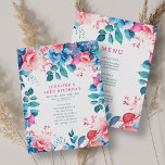 Invitation Watercolor Floral 80th Birthday Program Menu<br><div class="desc">Célébrez en style avec notre programme de fête d'anniversaire de 80e anniversaire brillant et audacieux   Menu. Tournez quatre-vingts avec notre étonnante aquarelle fleurie Programme en bleu et rose. Commandez maintenant et faites de votre quatre-vingtième anniversaire un anniversaire mémorable !</div>