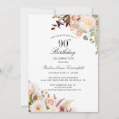 Invitation Watercolor Floral 90e fête d'anniversaire (Devant)