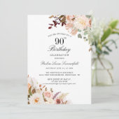Invitation Watercolor Floral 90e fête d'anniversaire (Debout devant)