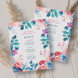 Invitation Watercolor Floral 90th Birthday Party Menu<br><div class="desc">Célébrez en style avec notre menu lumineux et audacieux 90th Birthday Party. Tournez quatre-vingt-dix avec notre étonnant menu floral aquarelle en bleu et rose. Commandez dès maintenant et faites de votre quatre-vingt-dixième anniversaire un anniversaire mémorable !</div>