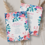Invitation Watercolor Floral 90th Birthday Program Menu<br><div class="desc">Célébrez en style avec notre programme de fête d'anniversaire de 90e anniversaire brillant et audacieux   Menu. Tournez quatre-vingt-dix avec notre étonnante aquarelle fleurie Programme en bleu et rose. Commandez dès maintenant et faites de votre quatre-vingt-dixième anniversaire un anniversaire mémorable !</div>