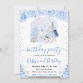Invitation Watercolor Floral Arctic Animals Kids Birthday (Devant)