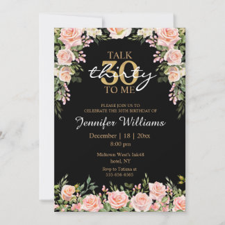 Invitation watercolor floral blush pink 30th birthday black