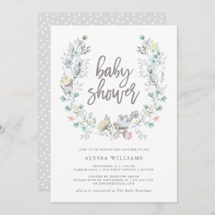 Invitation Watercolor Floral Botanique Wreath Baby shower