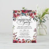 Invitation Watercolor Floral Bourgogne Merlot Engagement (Debout devant)