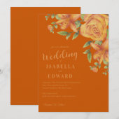 Invitation Watercolor Floral Burnt Orange Wedding (Devant / Derrière)