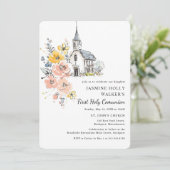 Invitation Watercolor Floral Church First Holy Communion (Debout devant)