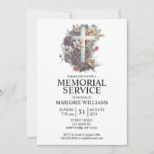 Invitation Watercolor Floral Cross Elegant Memorial Service (Devant)