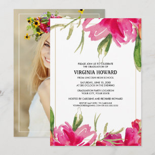 Invitation Watercolor Floral Custom Photo Graduation Party