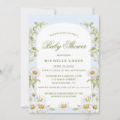 Invitation Watercolor Floral Daisy Baby Shower Light Blue (Devant)