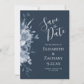 Invitation Watercolor Floral Dusty Blue Navy Save the Date (Devant)