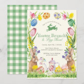 Invitation Watercolor Floral Easter Brunch Egg Bunny Teapot (Devant / Derrière)