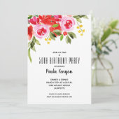 Invitation Watercolor Floral fête d'anniversaire (Debout devant)