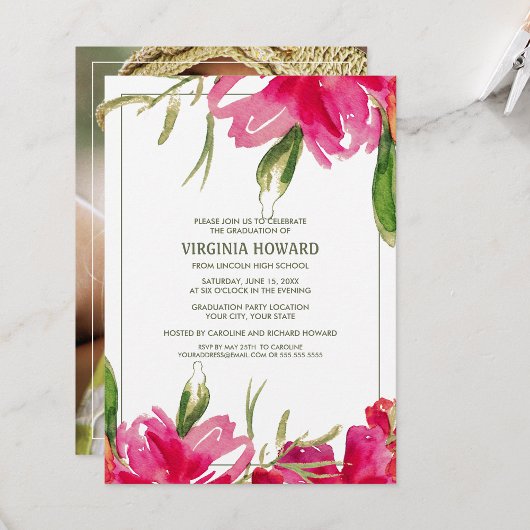 Invitation Watercolor Floral, Fête de graduation photo