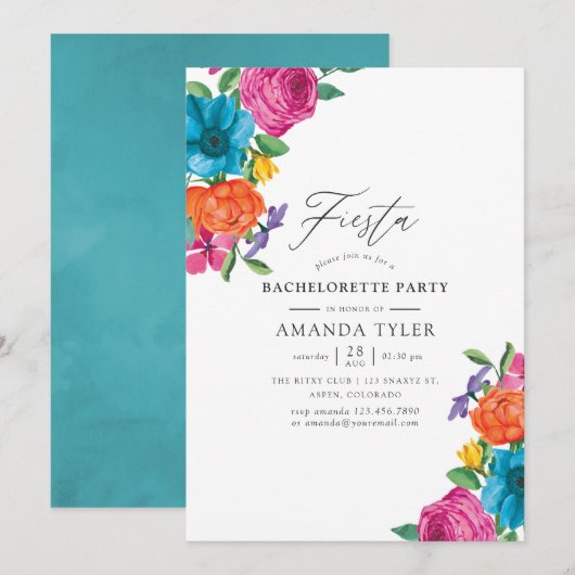 Invitation Watercolor Floral Fiesta Bachelorette Party (Devant / Derrière)