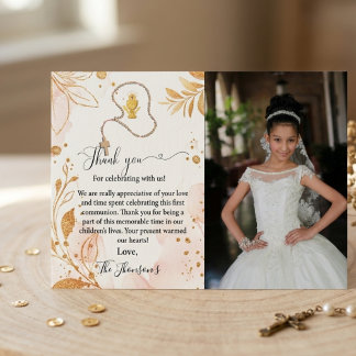 Invitation Watercolor floral first communion thank you card