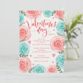 Invitation Watercolor Floral Frame Valentines Jour (Debout devant)