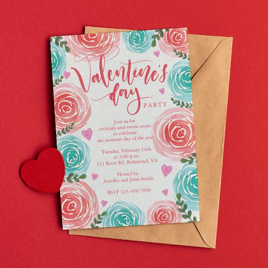 Invitation Watercolor Floral Frame Valentines Jour