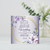 Invitation Watercolor Floral Golden Geometric Purple Wedding (Debout devant)