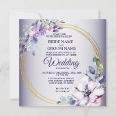 Invitation Watercolor Floral Golden Geometric Purple Wedding (Devant)