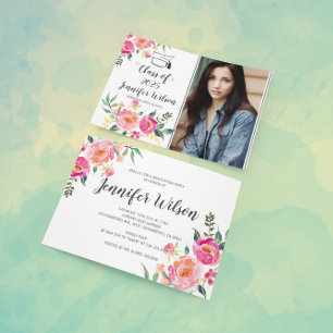 Invitation Watercolor Floral Grad Photo Party Graduation