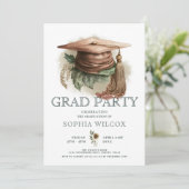 Invitation Watercolor Floral Graduation Cap Photo Grad Party (Debout devant)