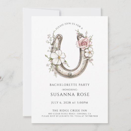 Invitation Watercolor Floral Horseshoe Bachelorette Party (Devant)