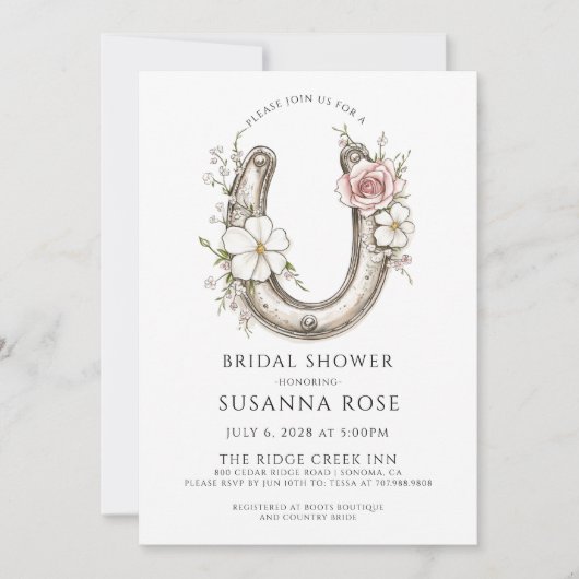Invitation Watercolor Floral Horseshoe Bridal Shower (Devant)