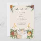 Invitation Watercolor floral leaves candles wedding christmas (Devant)