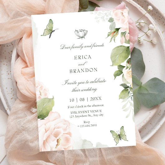 Invitation Watercolor floral leaves wedding