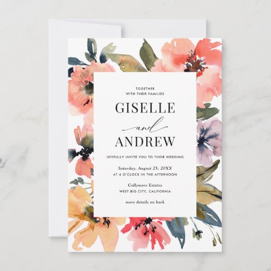 Invitation Watercolor Floral Mariage Website QR (Devant)